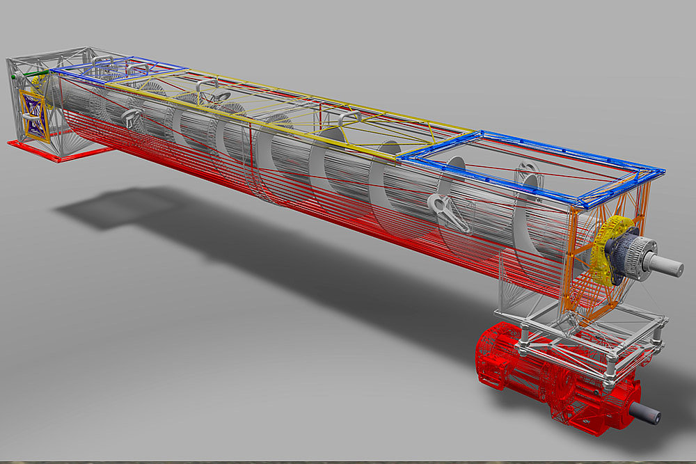 Transportschnecke zu einem Breitenverteiler, 3D Konstruktion